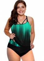 ROTITA Plus Size Printed Strappy Back Tankini Set