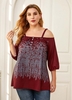 ROTITA Plus Size Printed Strappy Cold Shoulder T Shirt