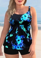 ROTITA Plus Size Printed Wide Strap Tankini Set