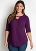 ROTITA Plus Size Purple Keyhole Neckline T Shirt