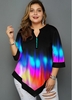 ROTITA Plus Size Rainbow Color Printed Asymmetric Hem T Shirt