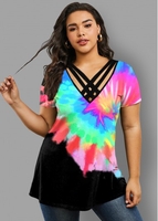 ROTITA Plus Size Rainbow Color Tie Dye T Shirt