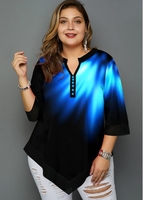 ROTITA Plus Size Rainbow Print Blouse