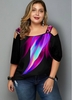 ROTITA Plus Size Rainbow Print Cold Shoulder T Shirt