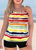 ROTITA Plus Size Rainbow Stripe Cross Strap Tankini Set