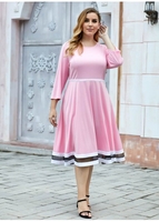 ROTITA Plus Size Round Neck Contrast Dress