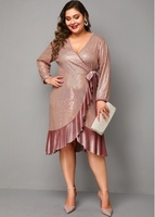 ROTITA Plus Size Ruffle Hem Sequin Detail Dress