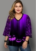 ROTITA Plus Size Sequin Halloween Print T Shirt