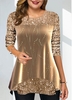 ROTITA Plus Size Sequin Hot Stamping Gold Sweatshirt