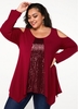 ROTITA Plus Size Sequin Panel Asymmetric Hem T Shirt