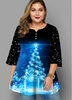ROTITA Plus Size Sequin Sleeve Christmas Print T Shirt
