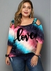 ROTITA Plus Size Sequin Strap Letter Print T Shirt