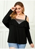 ROTITA Plus Size Sequin Strappy Cold Shoulder T Shirt