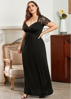 ROTITA Plus Size Short Sleeve Lace Panel Maxi Dress