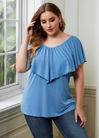 ROTITA Plus Size Short Sleeve Ruffle Hem T Shirt