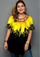 ROTITA Plus Size Short Sleeve Sunflower Print T Shirt