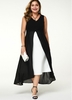ROTITA Plus Size Sleeveless V Neck Contrast Dress