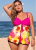 ROTITA Plus Size Slit Hem Leaf Print Tankini Set