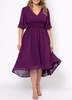 ROTITA Plus Size Smocked Solid V Neck Half Sleeve Dress