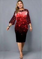 ROTITA Plus Size Snowflake Print Lace Panel Dress
