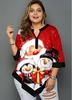 ROTITA Plus Size Snowman Print Asymmetric Hem Blouse
