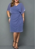 ROTITA Plus Size Solid Chiffon V Neck Dress