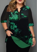 ROTITA Plus Size Split Neck Button Detail Blouse