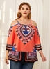 ROTITA Plus Size Strappy Cold Shoulder Tribal Print T Shirt
