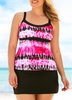 ROTITA Plus Size Strappy Printed Tankini Top and Pantskirt