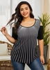 ROTITA Plus Size Stripe Print Cold Shoulder T Shirt