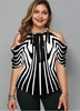 ROTITA Plus Size Striped Cold Shoulder Blouse