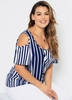 ROTITA Plus Size Striped Cold Shoulder Blouse