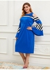 ROTITA Plus Size Striped Cold Shoulder Flare Sleeve Dress