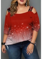 ROTITA Plus Size Three Quarter Sleeve Cold Shoulder T Shirt