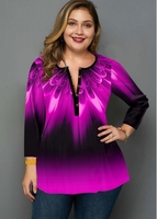 ROTITA Plus Size Three Quarter Sleeve Printed Blouse