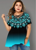 ROTITA Plus Size Tribal Print Gradient T Shirt