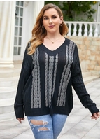 ROTITA Plus Size V Neck Contrast Sweater
