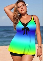 ROTITA Plus Size Wide Strap Rainbow Color Swimwear Top