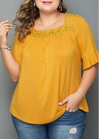 ROTITA Plus Size Yellow Half Sleeve T Shirt
