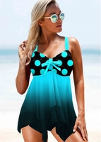 ROTITA Polka Dot Asymmetric Hem Mint Green Gradient Swimdress Top