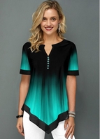 ROTITA Printed Asymmetric Hem Button Detail Blouse