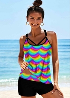 ROTITA Printed Multi Color Cross Strap Tankini Set