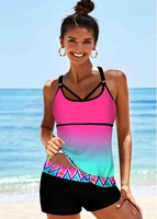 ROTITA Printed Multi Color Cross Strap Tankini Set