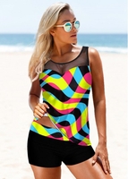 ROTITA Printed Rainbow Color Wide Strap Tankini Set