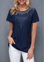 ROTITA Printed Short Sleeve Navy Blue T Shirt