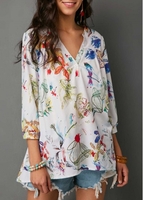 ROTITA Printed Three Quarter Sleeve Button Neck Blouse