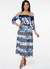ROTITA Printed Three Quarter Sleeve Strappy Neck Dress