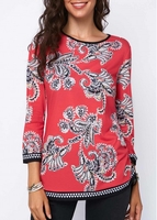 ROTITA Printed Three Quarter Sleeve Tie Side Blouse