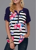 ROTITA Raglan Sleeve Split Neck Stripe Print Blouse