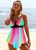 ROTITA Rainbow Color Asymmetric Hem Printed Swimdress Top
